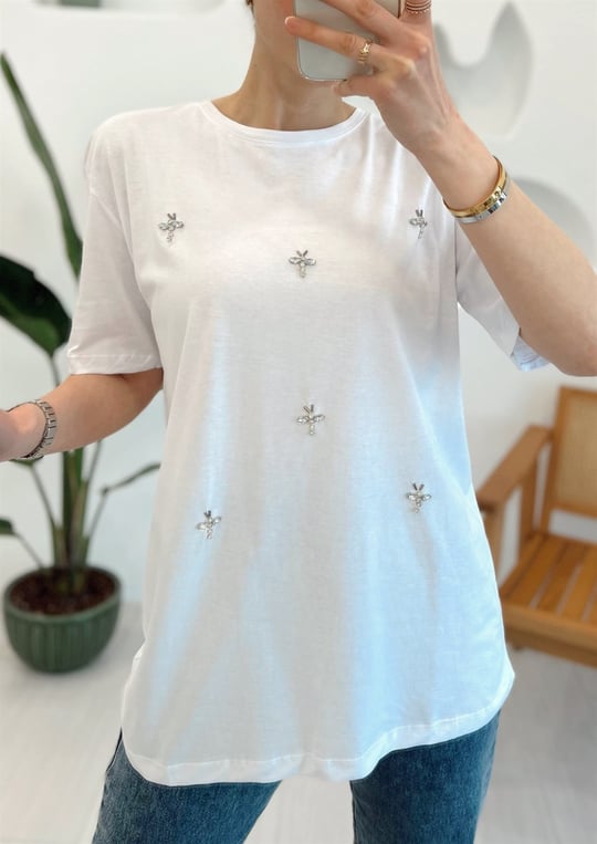 BEYAZ ÖNÜ TAŞ TSHIRT