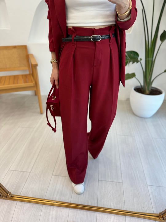 BORDO 1262 KEMERLİ PANTOLON 