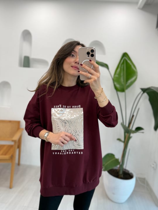 BORDO 2437 BASKILI SWEATSHİRT