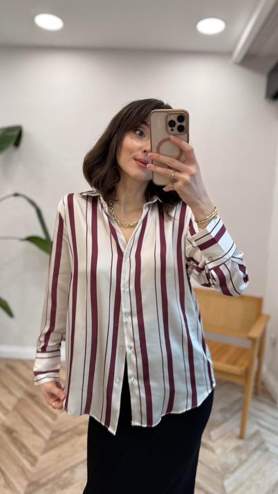 BORDO 3051 SATEN ÇİZGİLİ GÖMLEK