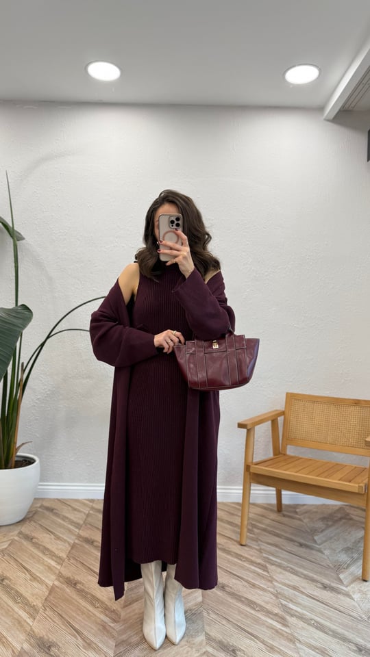 BORDO 35 TRİKO ELBİSE HIRKA TAKIM