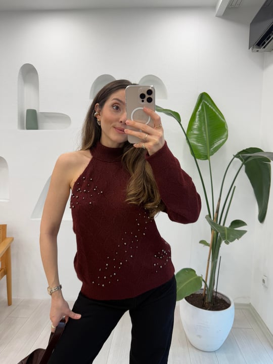 BORDO 4478 TEK OMUZ İNCİLİ KAZAK