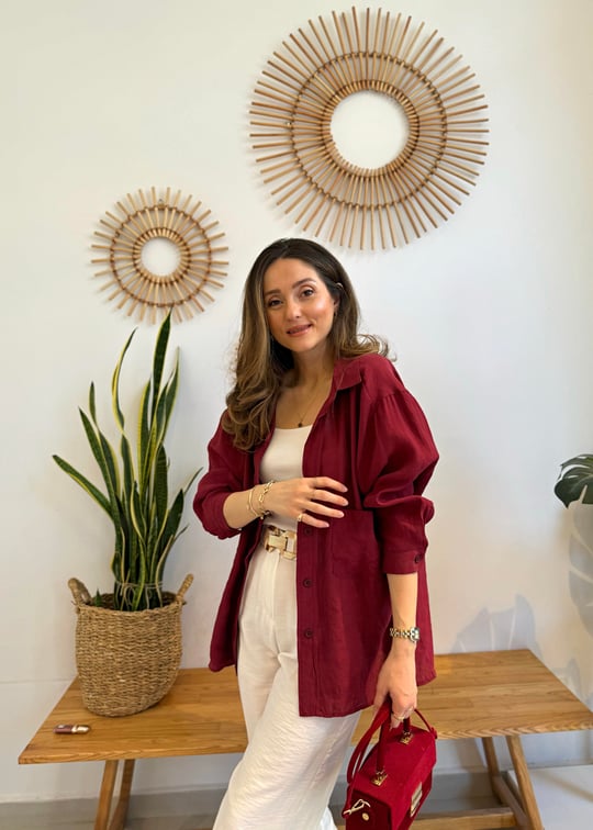 BORDO 4612 OMZU DÜŞÜK OVERSİZE GÖMLEK 