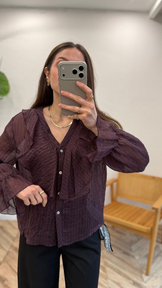BORDO 5843 SİMLİ VOLANLI GÖMLEK 