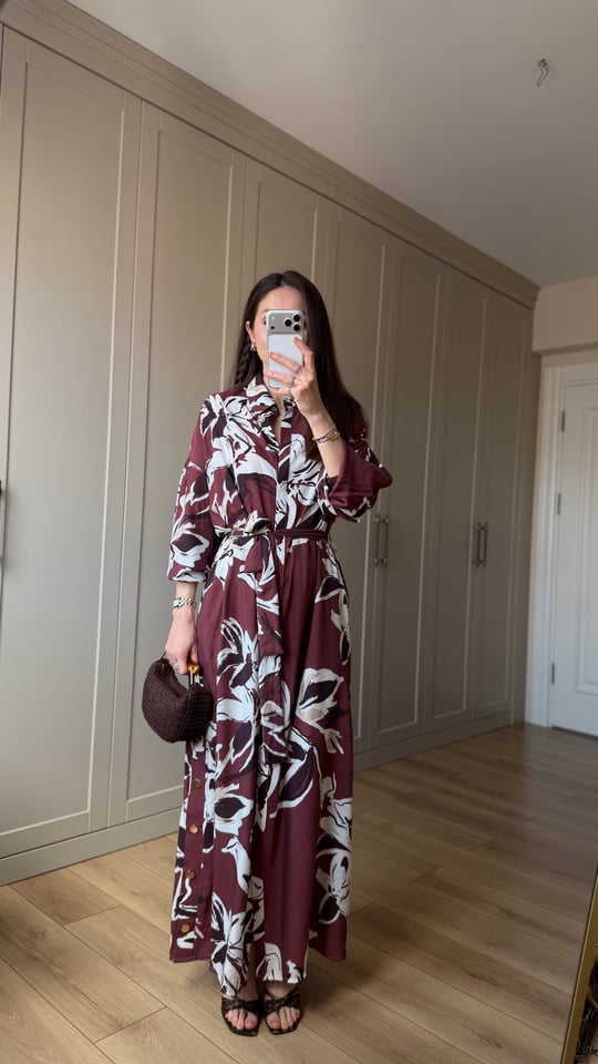 BORDO 6735 DESENLİ ELBİSE