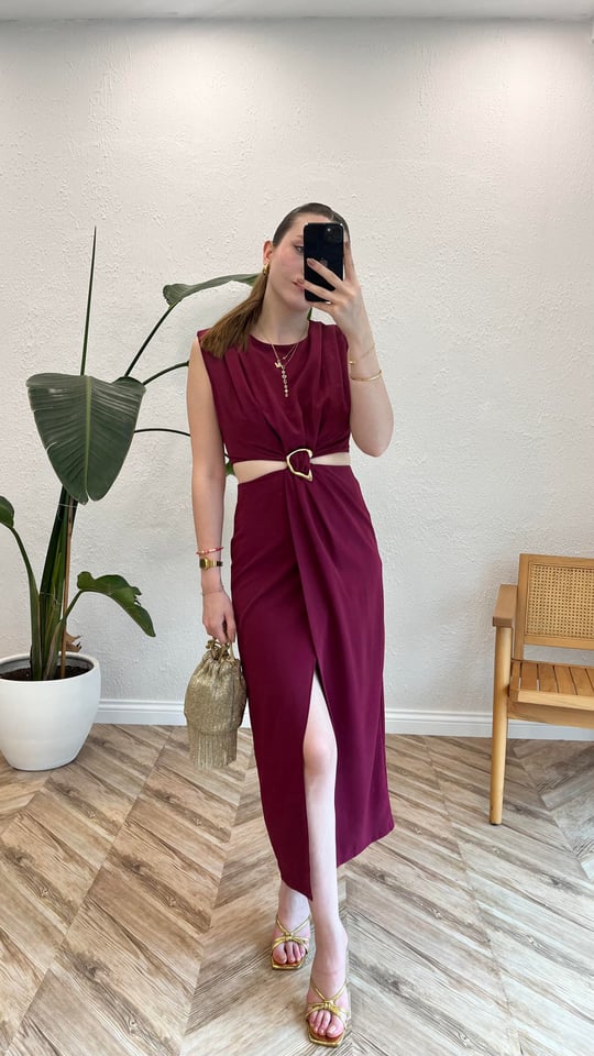 BORDO 8190 GOLD TOKALI ELBİSE