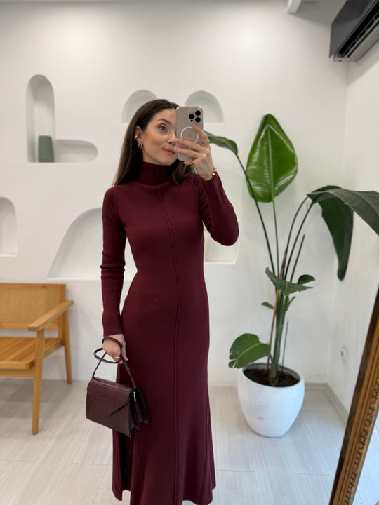 BORDO 90240 TRİKO ELBİSE