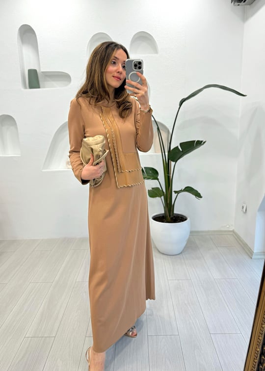 CAMEL 3708 İŞLEMELİ DERİ ELBİSE 