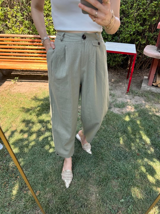 ÇİMEN YEŞİLİ 50976 KETEN PANTOLON