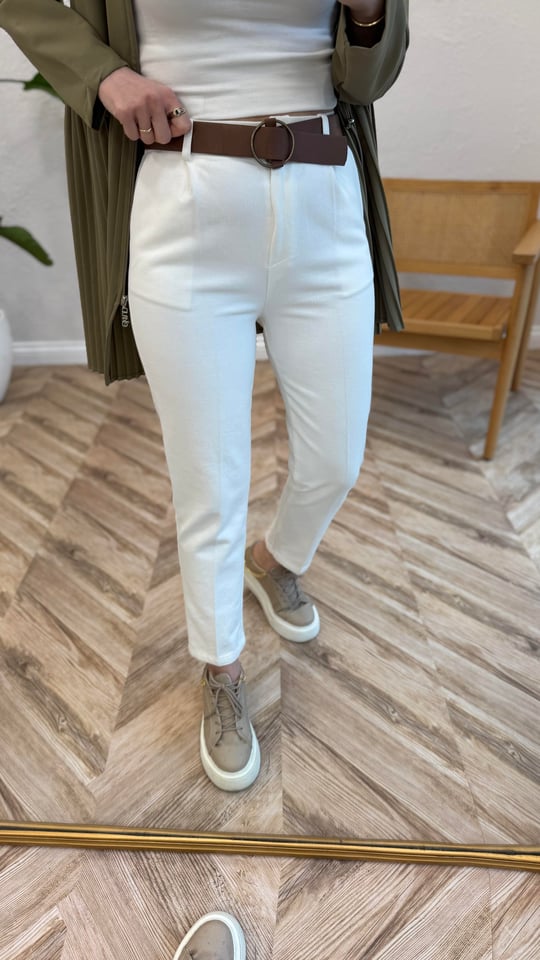 EKRU 0755 BELİ KEMERLİ PANTOLON 