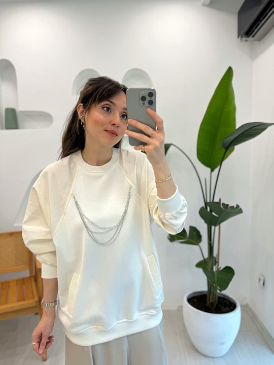 EKRU 34063 PARAŞÜT DETAY SWEAT