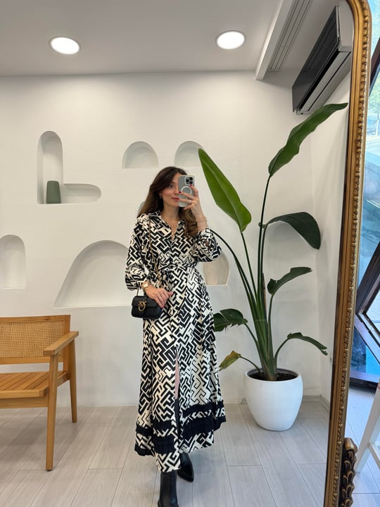 EKRU 5711 ETEK UCU ŞERİTLİ ELBİSE