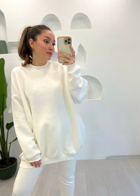EKRU BİSİKLET YAKA SWEAT 
