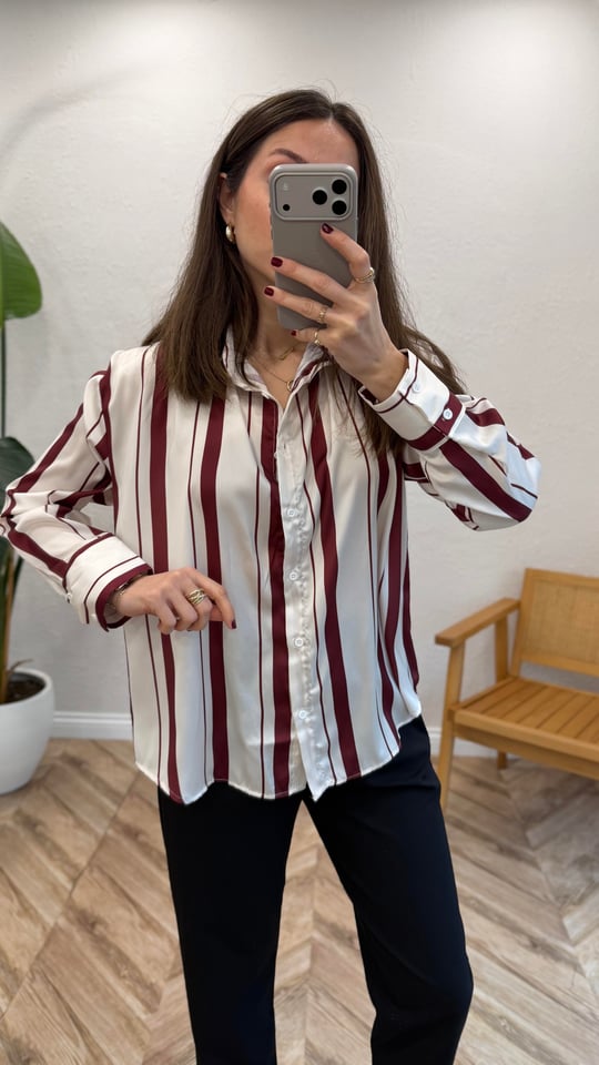 EKRU-BORDO 1086 SATEN ÇİZGİLİ GÖMLEK