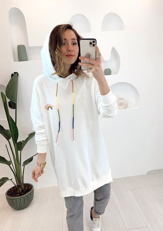 EKRU GÖKKUŞAĞI NAKIŞLI SWEATSHIRT