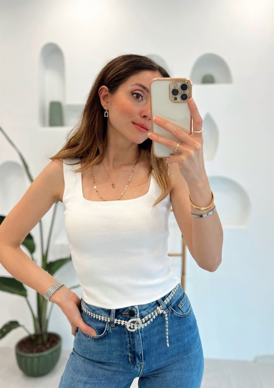 EKRU KARE YAKA CROP 
