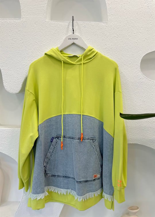 FISTIK YEŞİL KOT DETAY SWEAT