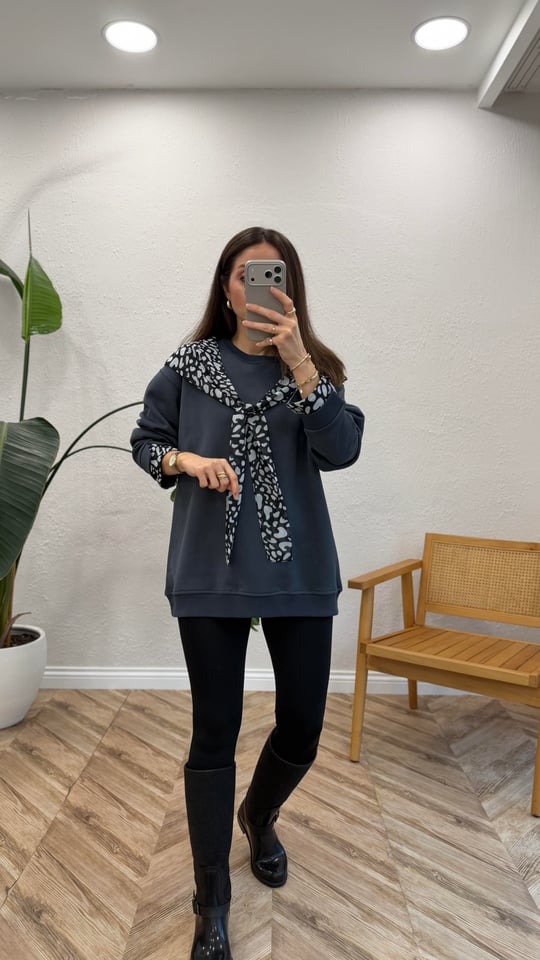 FÜME 6186 FULAR DETAY SWEATSHİRT