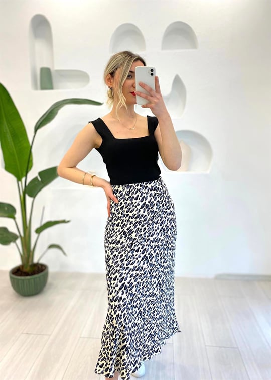 FÜME LEOPAR DESEN SATEN ETEK 