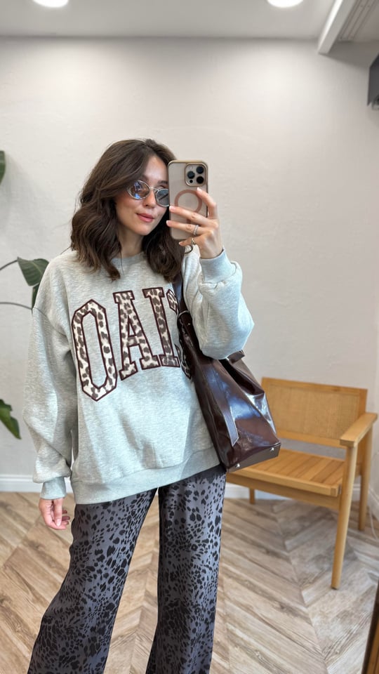 GRİ 0855 LEOPAR DETAY SWEAT
