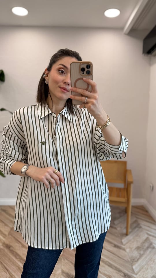HAKİ 7066 CİZGİLİ GÖMLEK 