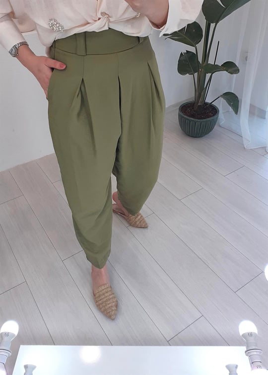 HAKİ ÖNÜ PİLELİ PANTOLON