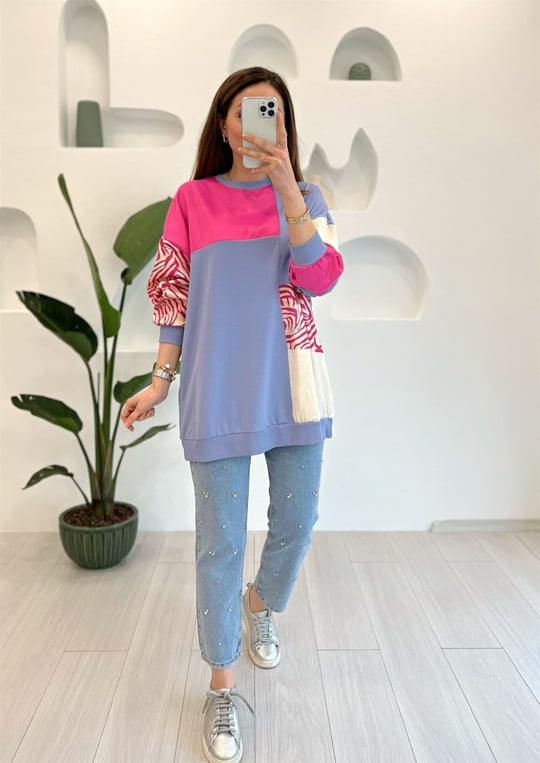 İRİS SATEN GARNİLLİ BLOK SWEAT