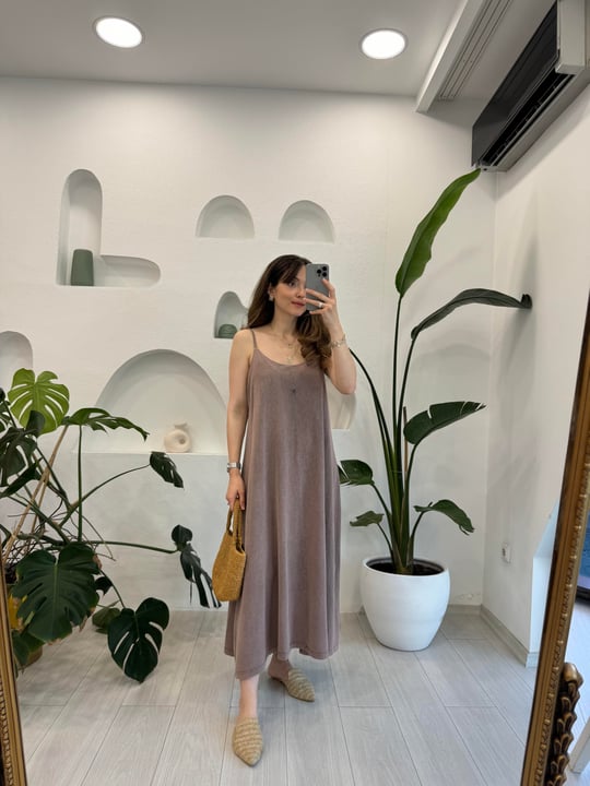 KAHVE 0063 ASİT YIKAMA ELBİSE 
