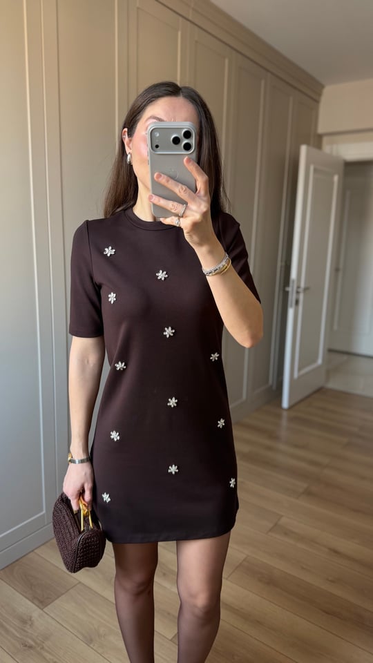 KAHVE 1001 TAŞLI ELBİSE 