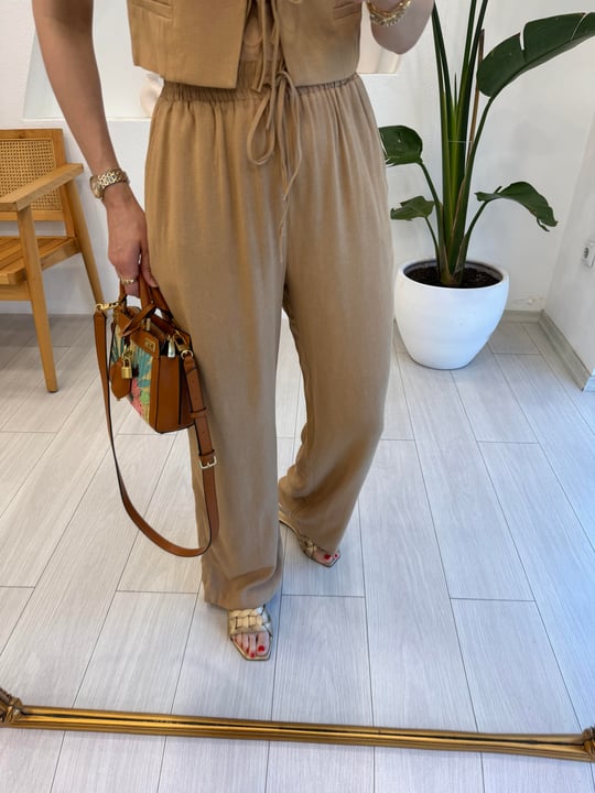 KAHVE 1371 KETEN PANTOLON 