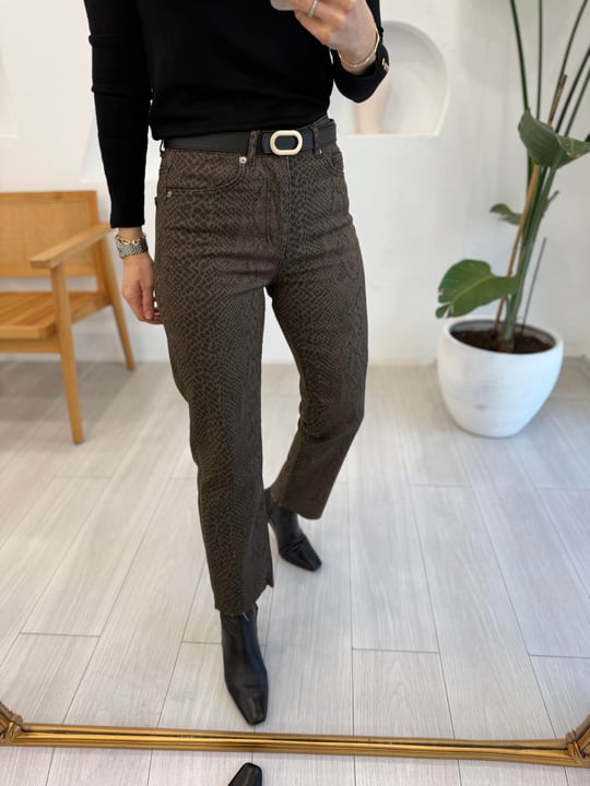 KAHVE 1532 BOYFİT LEOPAR JEAN 