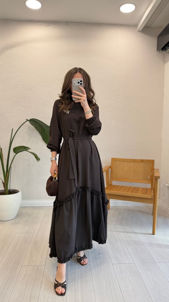 KAHVE 2675 BROŞLU ELBİSE 