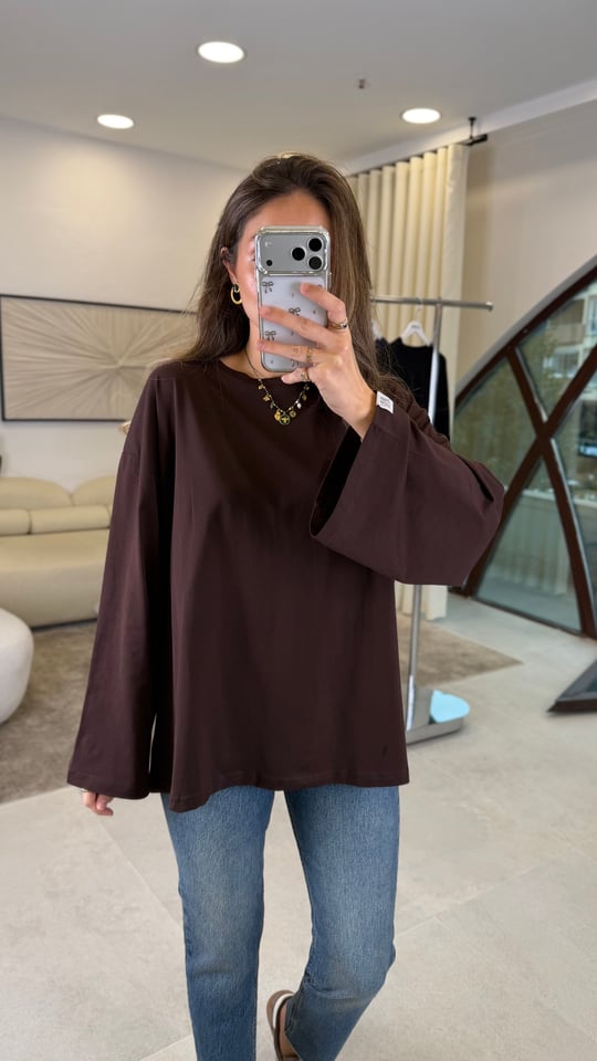 KAHVE 3599 BİSİKLET YAKA SWEAT 