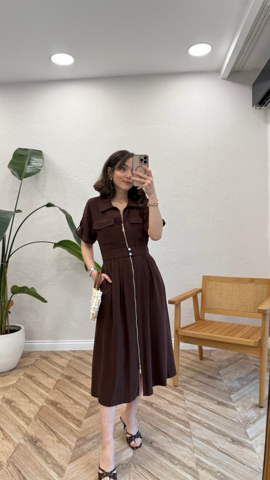 KAHVE 4595 FERMUARLI ELBİSE