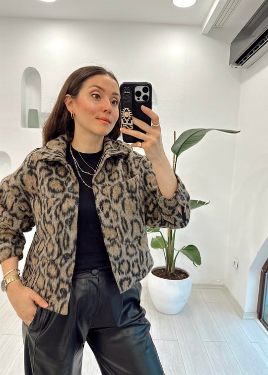 KAHVE 5019 LEOPAR DESEN CEKET