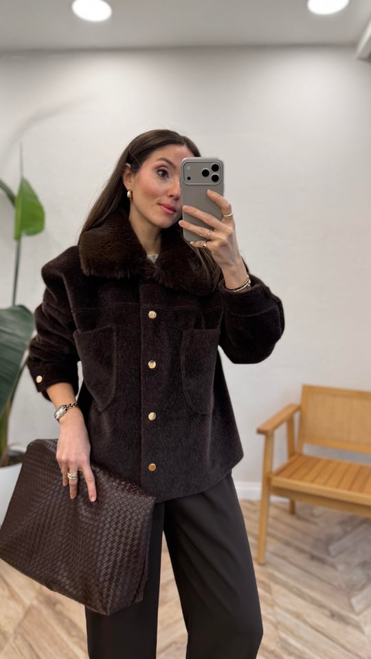 KAHVE 5251 KÜRK YAKA PELUŞ CEKET 