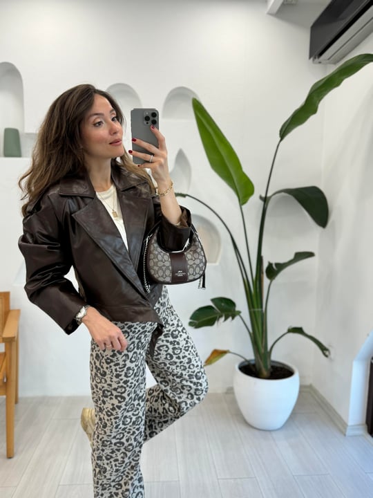 KAHVE 5334 BİKER DERİ CEKET