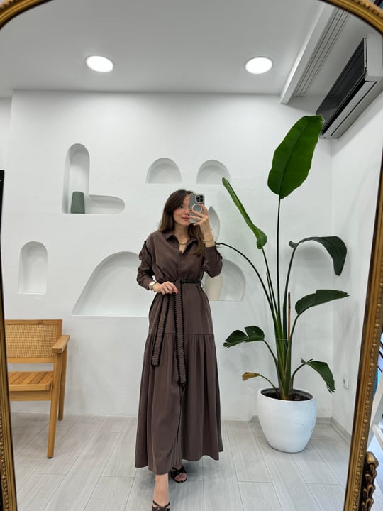 KAHVE 5709 TENCEL ELBİSE