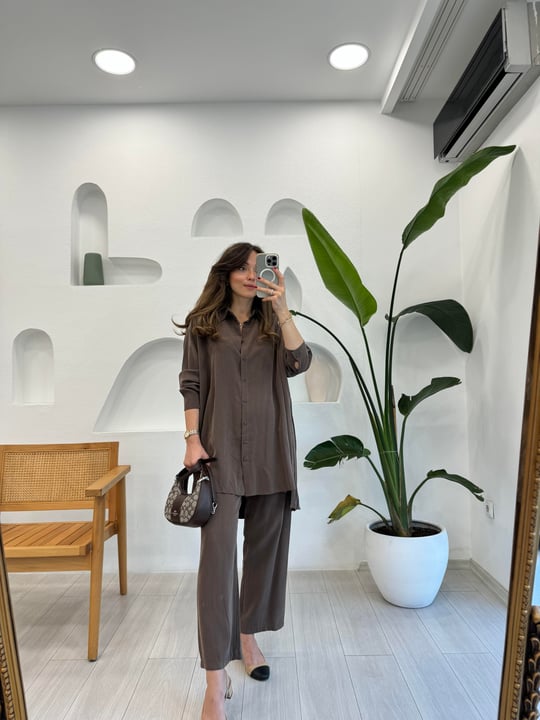 KAHVE 5940 TENCEL PANTOLON TAKIM 