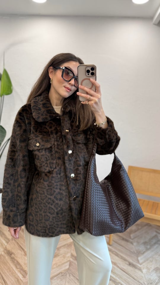 KAHVE 6244 LEOPAR DESEN CEKET 