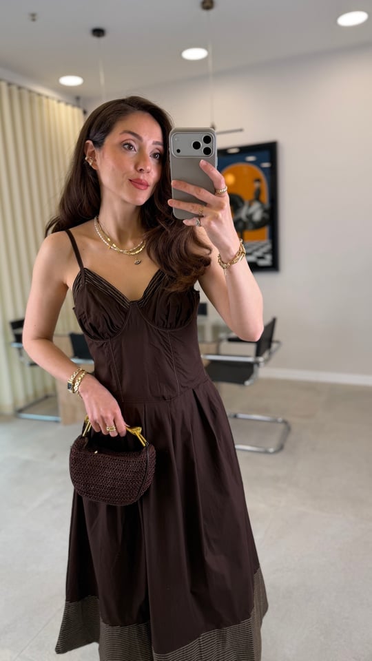 KAHVE 6428 İP ASKILI ELBİSE 