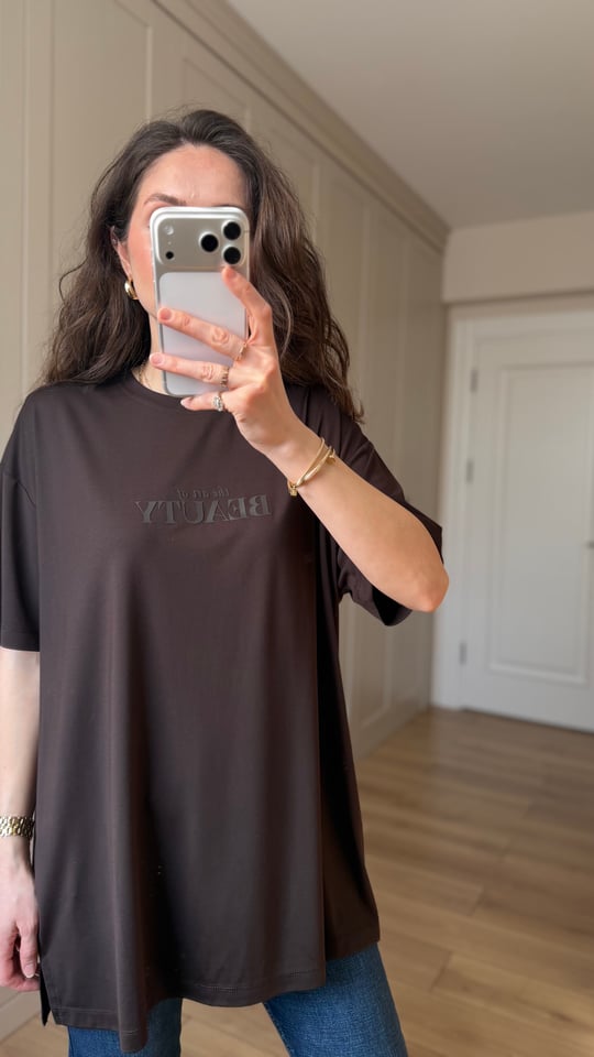 KAHVE 6462 BEAUTY BASKI TİŞÖRT 