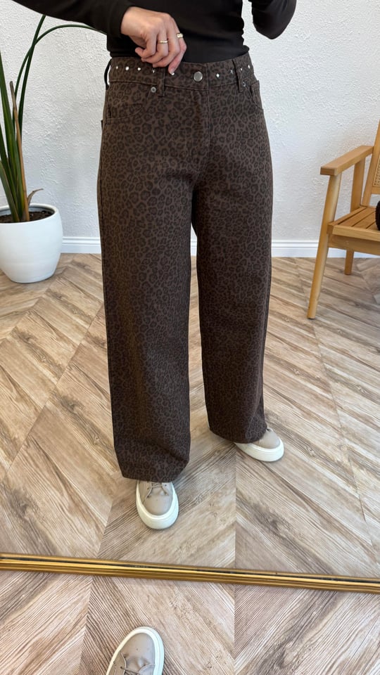 KAHVE 7607 LEOPAR DESEN PANTOLON 
