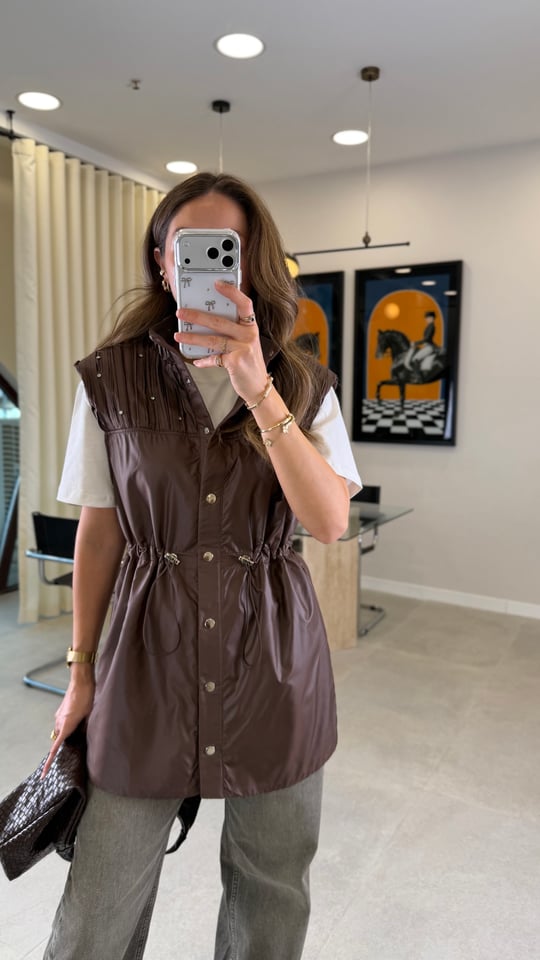 KAHVE 9262 TAŞLI YELEK 
