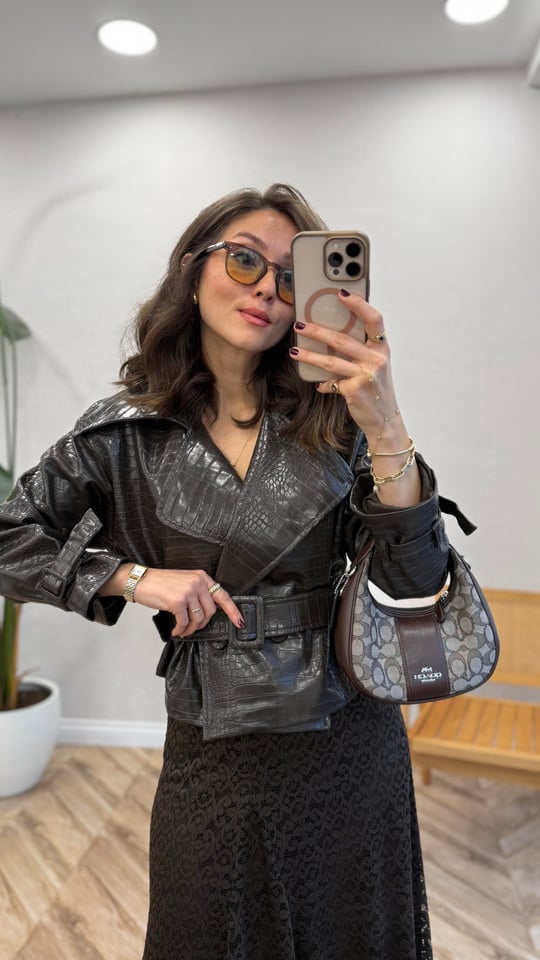 KAHVE 9632 KROKA DESEN DERİ CEKET  