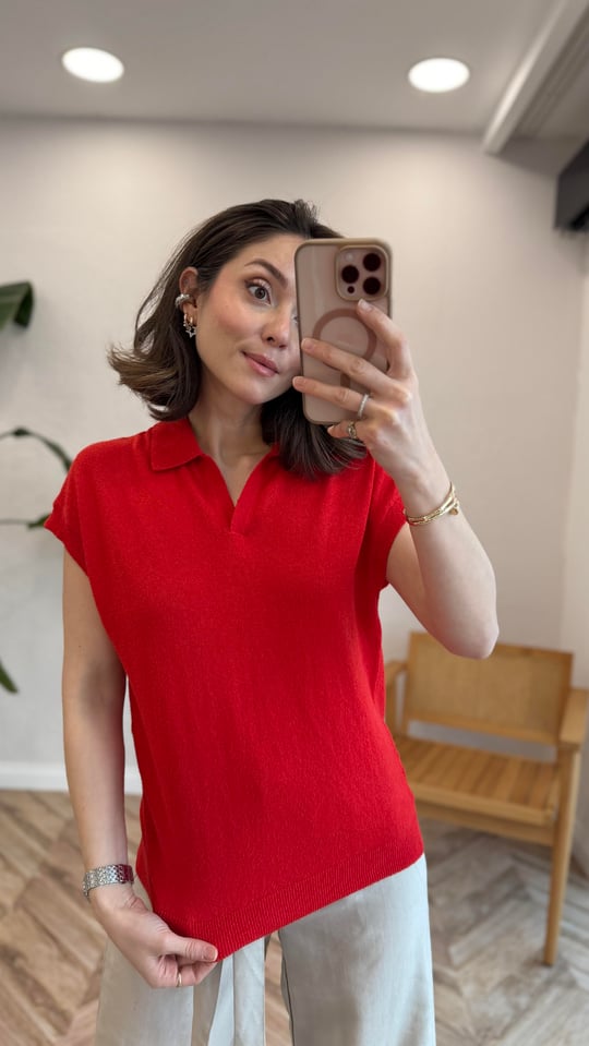 KIRMZI 10723 POLO YAKA TRİKO BLUZ