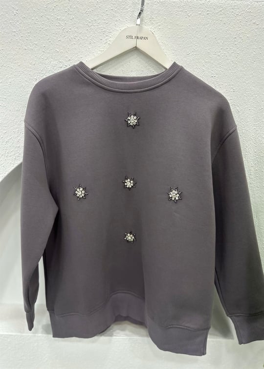 KOYU GRİ TAŞ DETAY SWEAT