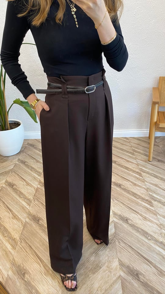 KOYU KAHVE 1262 KEMERLİ PANTOLON