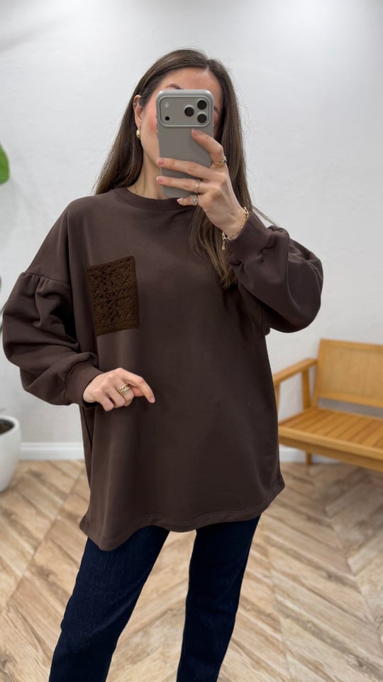 KOYU KAHVE 3189 ÖRME DETAY SWEATSHİRT