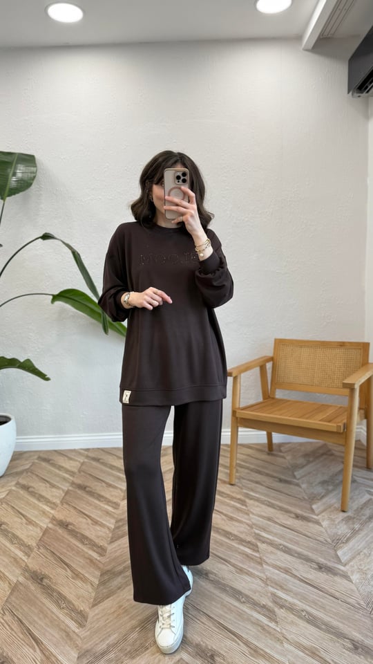 KOYU KAHVE 5078 NAKIŞ-TAŞ DETAY TAKIM 